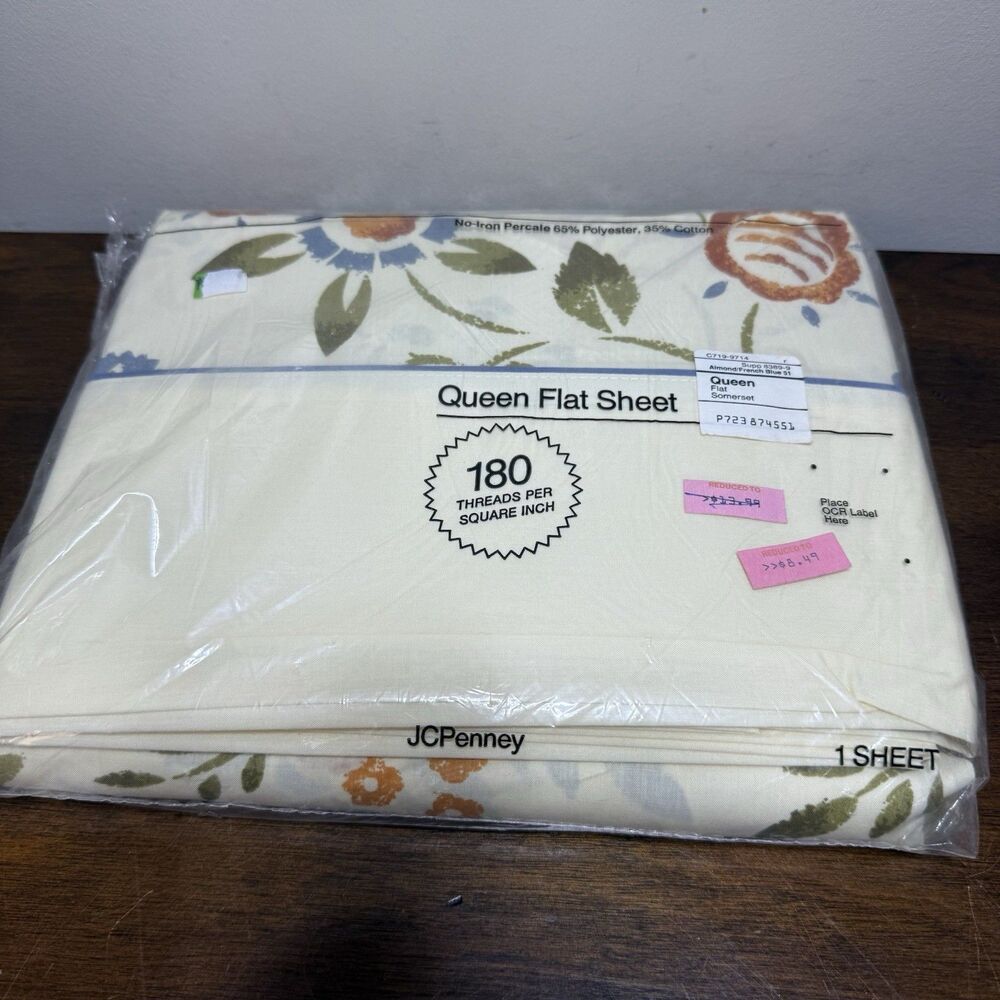 Vintage JC Penney Somerset Queen Floral Flat Sheet NOS Granny 90s Cotttagecore - Picture 1 of 5
